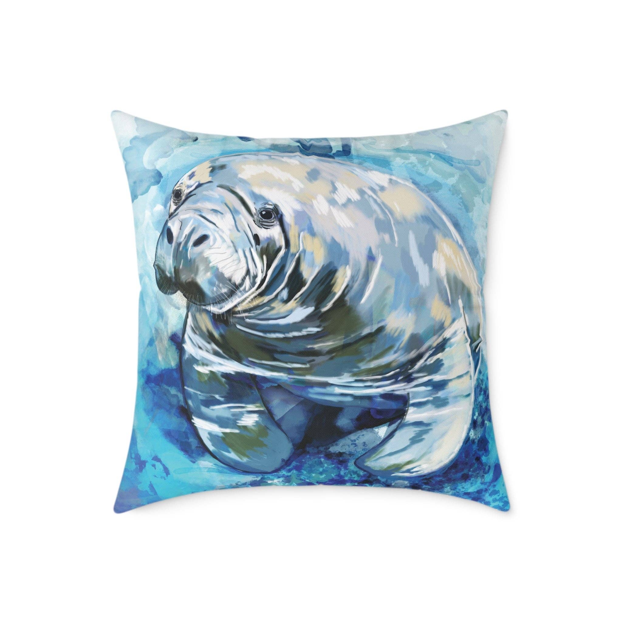 Blue Cava – wholesale Throw/decorative pillow – Artistic Manatee Pillow, Nautical Home Accent, Coastal Throw Pillow - 16”, 18”, 20”, 24” 26”5