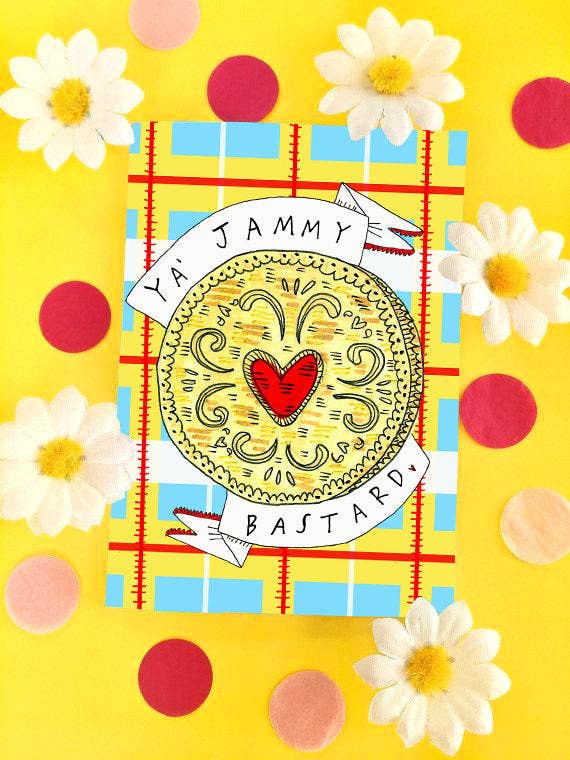 Ya' Jammy Bastard wenskaart voor wholesale door Claire Barclay Draws