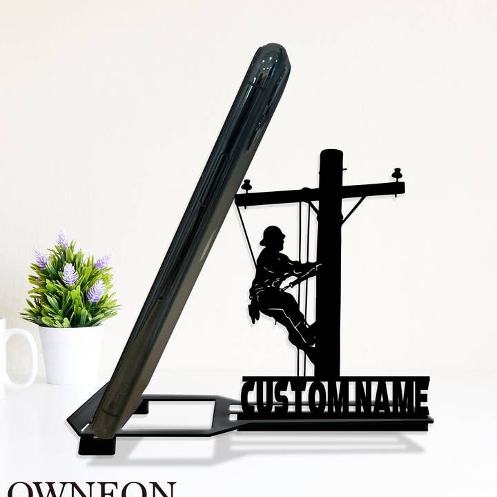 Glow Neon - Wholesale Phone/Tablet Stand - Custom Phone Stand Lineman Metal Sign, Lineman Phone Holder0