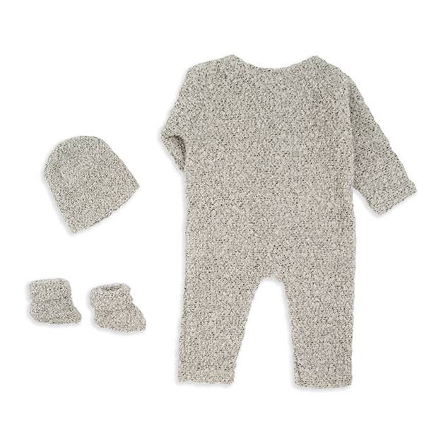 Grey Knit romper with hat and booties for baby for wholesale on Faire3