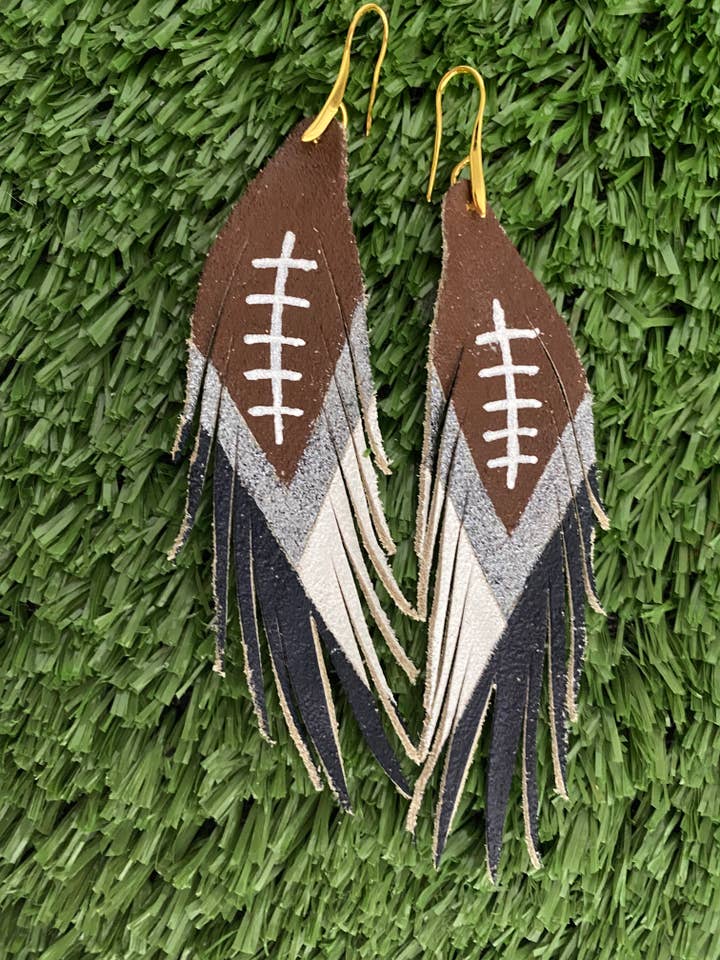 Short Feather Leather Earring - 3 Color Football Painted for wholesale by The Supply Society