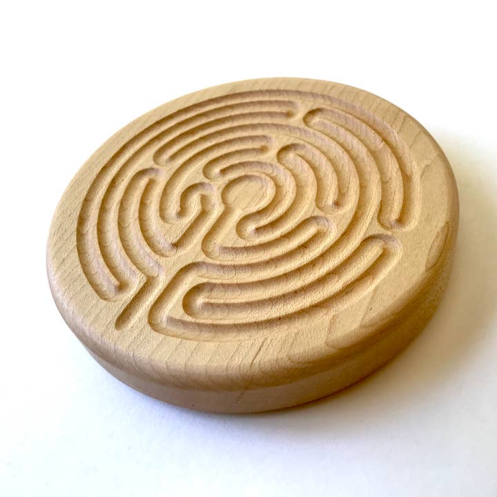 Small 7-circuit Chartres Finger Labyrinth, Solid Wood, 4.75" for wholesale by Wooden Contraptions