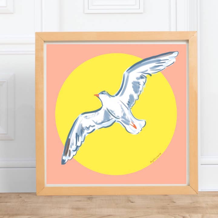 Mouette au soleil, carré moderne Art Print pour la vente par Gray Day Studio