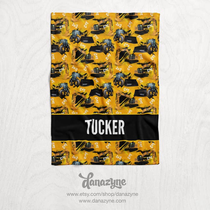 Personalized Yellow Construction Blanket - CAT Repeating for wholesale by Danazyne