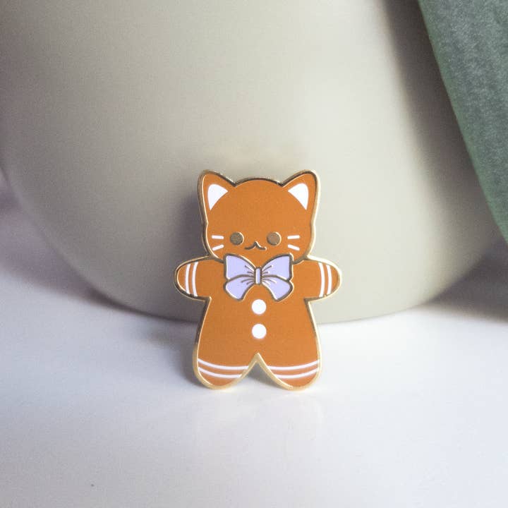 Gingerbread Cat Enamel Pin for wholesale by Otoro Cat