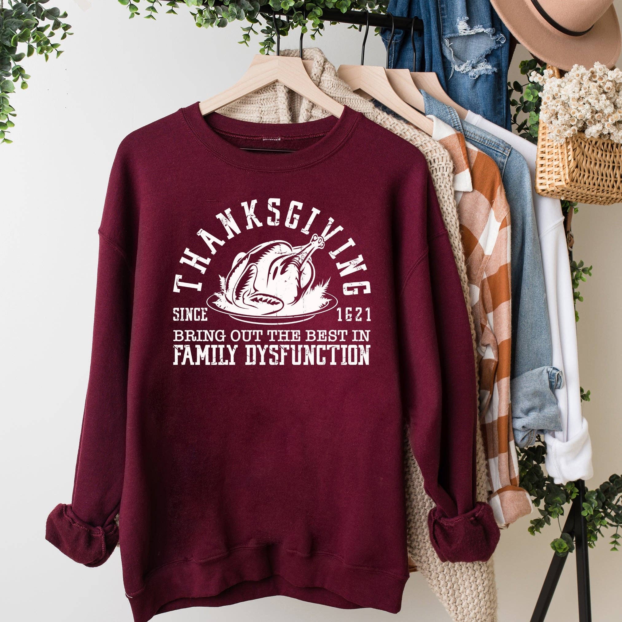 Olive And Ivory Wholesale - Vente Sweat-shirt à imprimés – femme - Thanksgiving Family Dysfunction | Molleton | Automne2