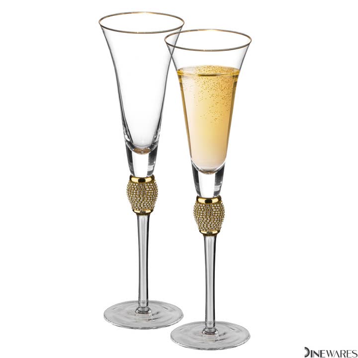 Quickway Imports - Wholesale Champagne Flute - Crystal Set Champagne Glasses with Diamond Rhinestone, 7 oz