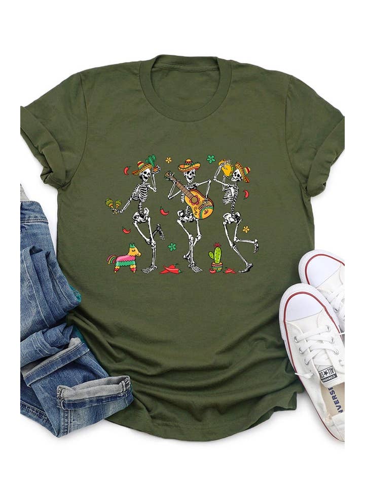 COLORBEAR - Wholesale T-Shirt (Graphic) - Women's - Cinco De Mayo Skeleton Graphic Tee11