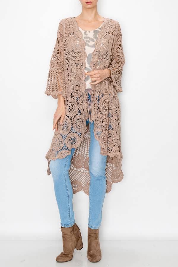 High-low Crochet Cardigan With Scalloped Edges 4514 TAUPE for wholesale on Faire1