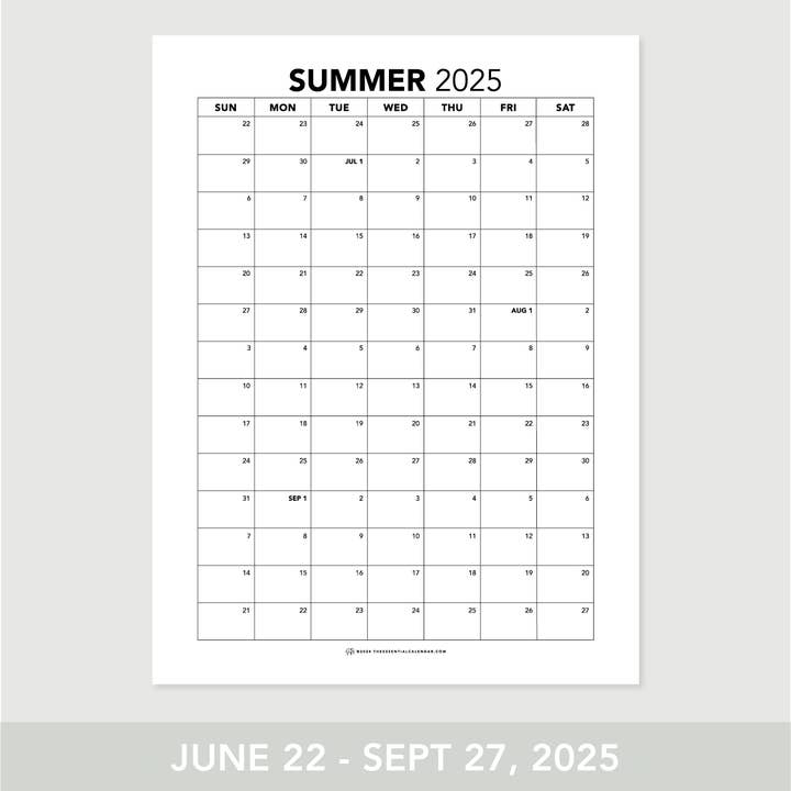The Essential Calendar – wholesale Kalender – 2025 Söndagsstart sommar kvartalskalender