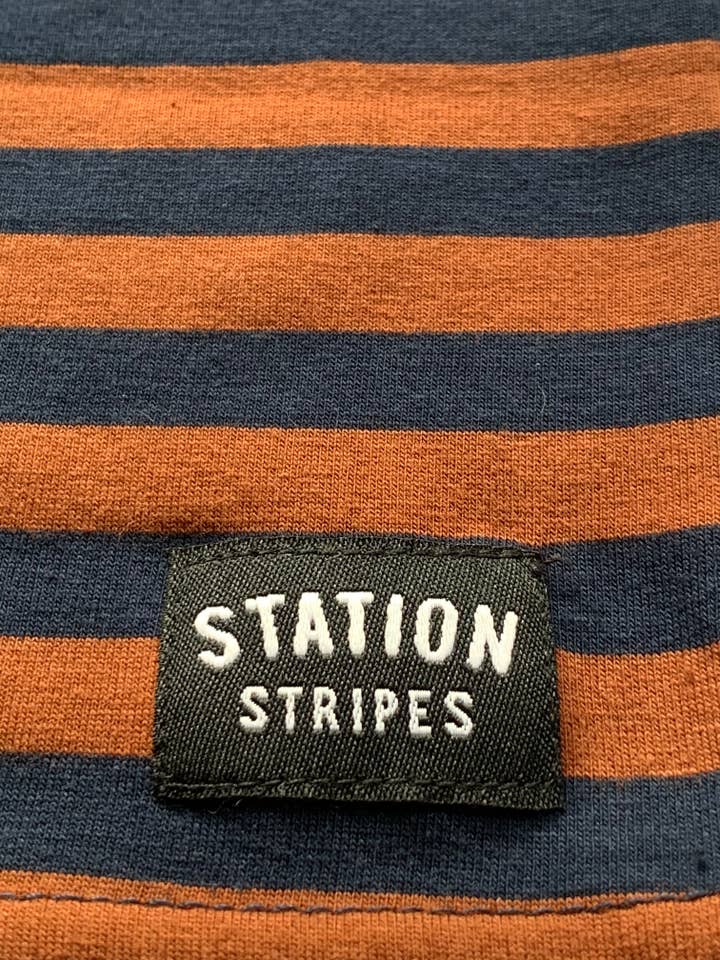 Station Stripes - Wholesale T-shirt – men's - The Chur Short Sleeve Tee Chocolate / Navy1