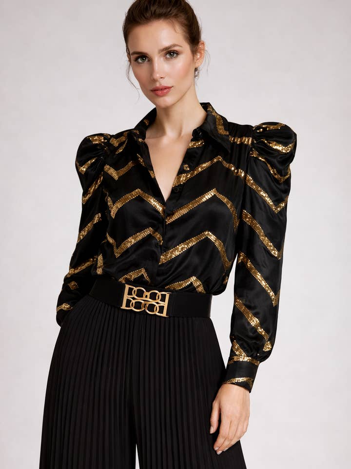 T1805 GOLD ACCENT SATIN TOP for wholesale by N by Nancy