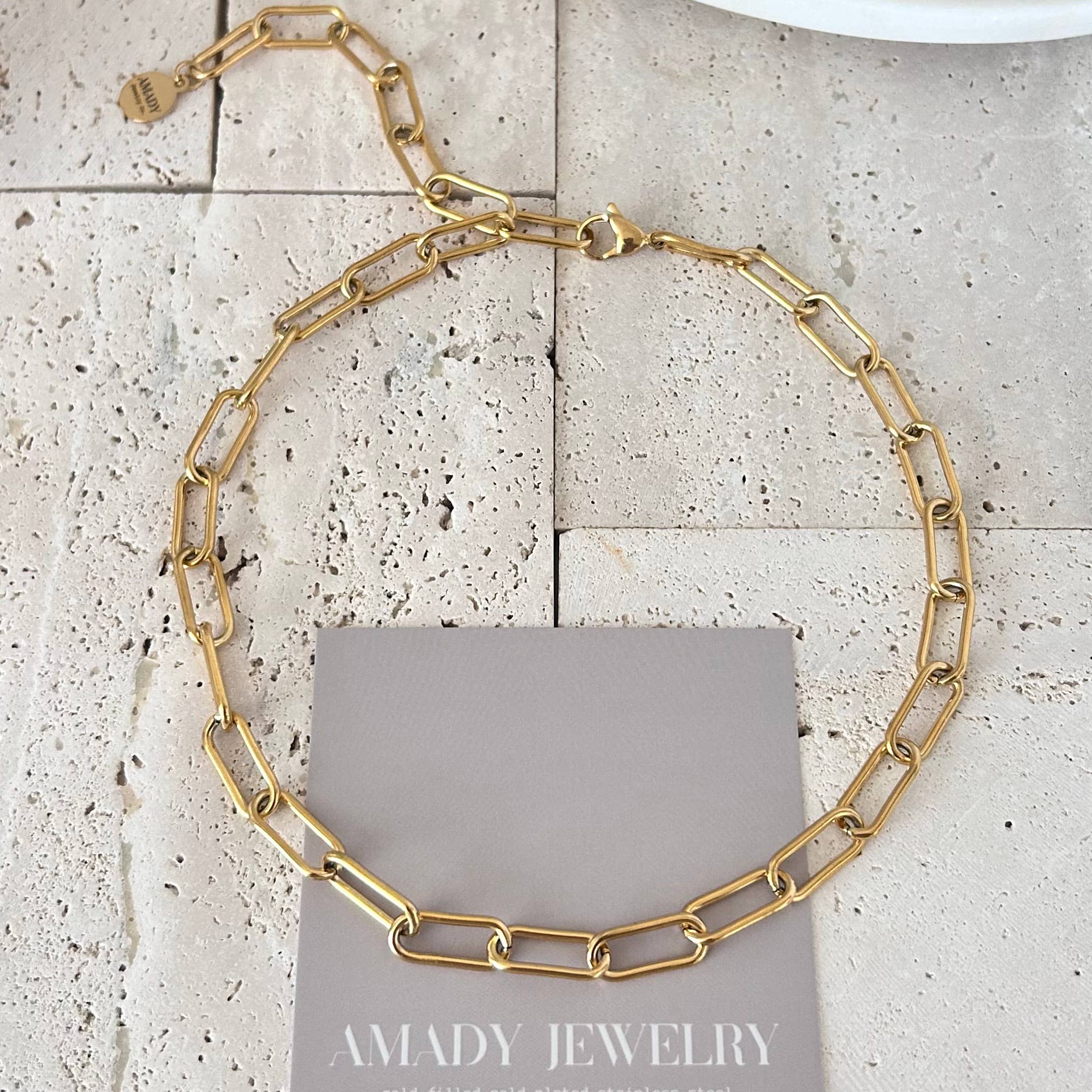 Amady Jewelry - Wholesale Link & Chain Necklace - 18k Gold Plated Paperclip Link Necklace Choker Lariat6