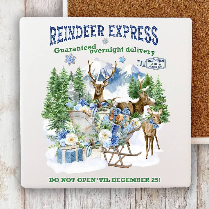 Julblå Reindeer Express stenunderlägg för wholesale av Avery Lane Gifts