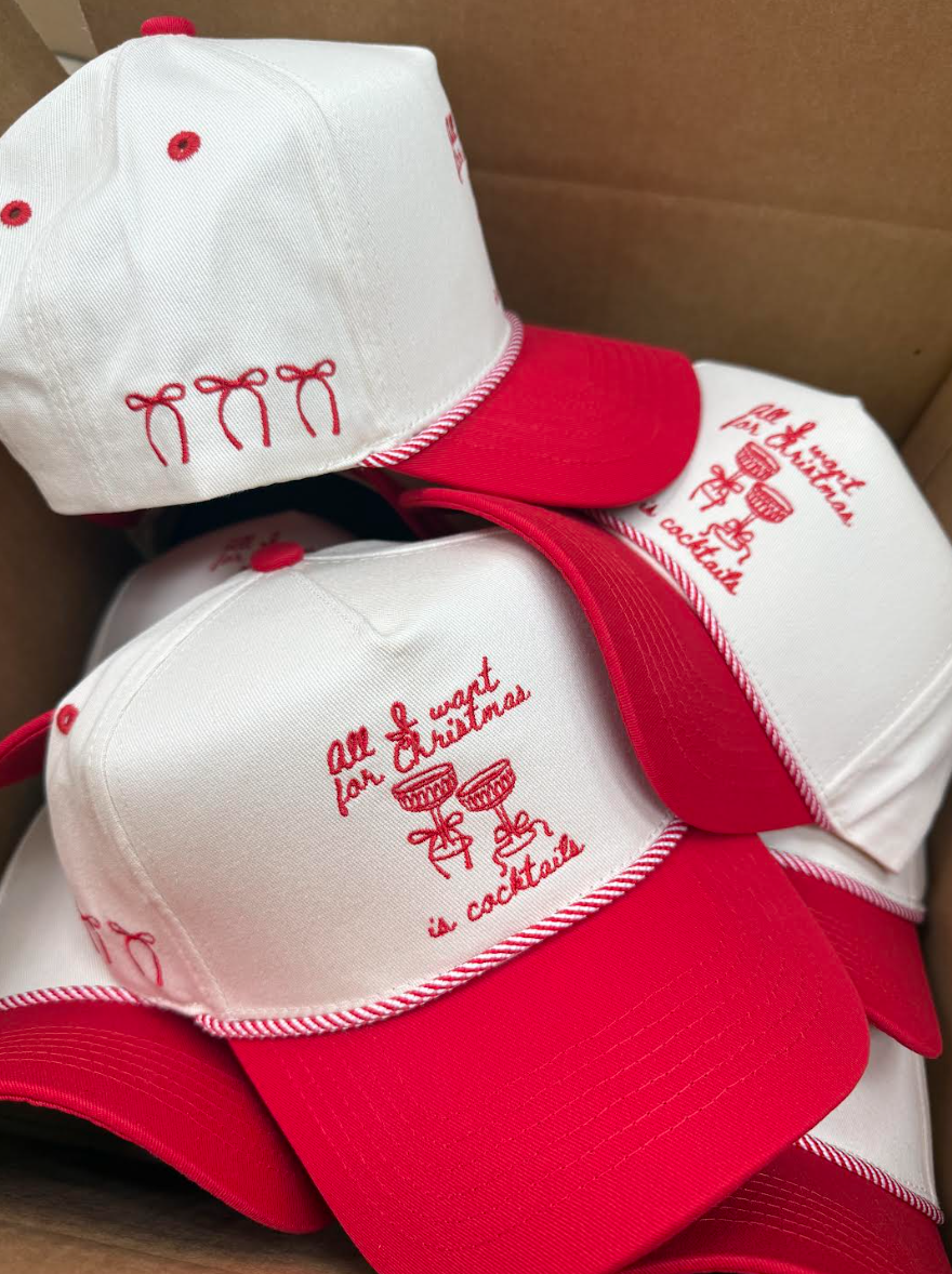 KENZKUSTOMZ - Wholesale Trucker Hat - Women's - All I Want for Christmas is Cocktails - Red Vintage Trucker 3