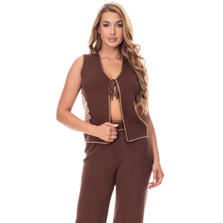 Ensemble 2 pièces GTD6081 - Haut en maille avec détails crochet & pantalon large pour la vente par IWT Brands