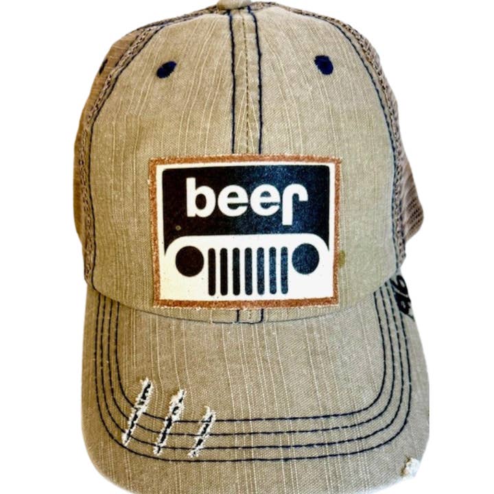 Jana's Flannels - Wholesale Trucker Hat - Unisex - (96) "BEER JEEP" DISTRESSED TRUCKER HAT