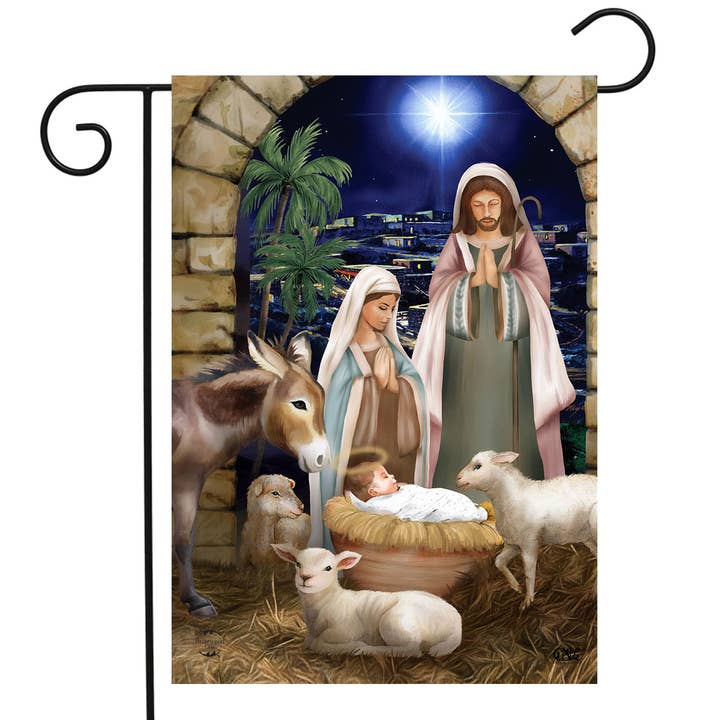 Away in A Manger Christmas Garden Flag 18" x 12.5" for wholesale by Briarwood Lane