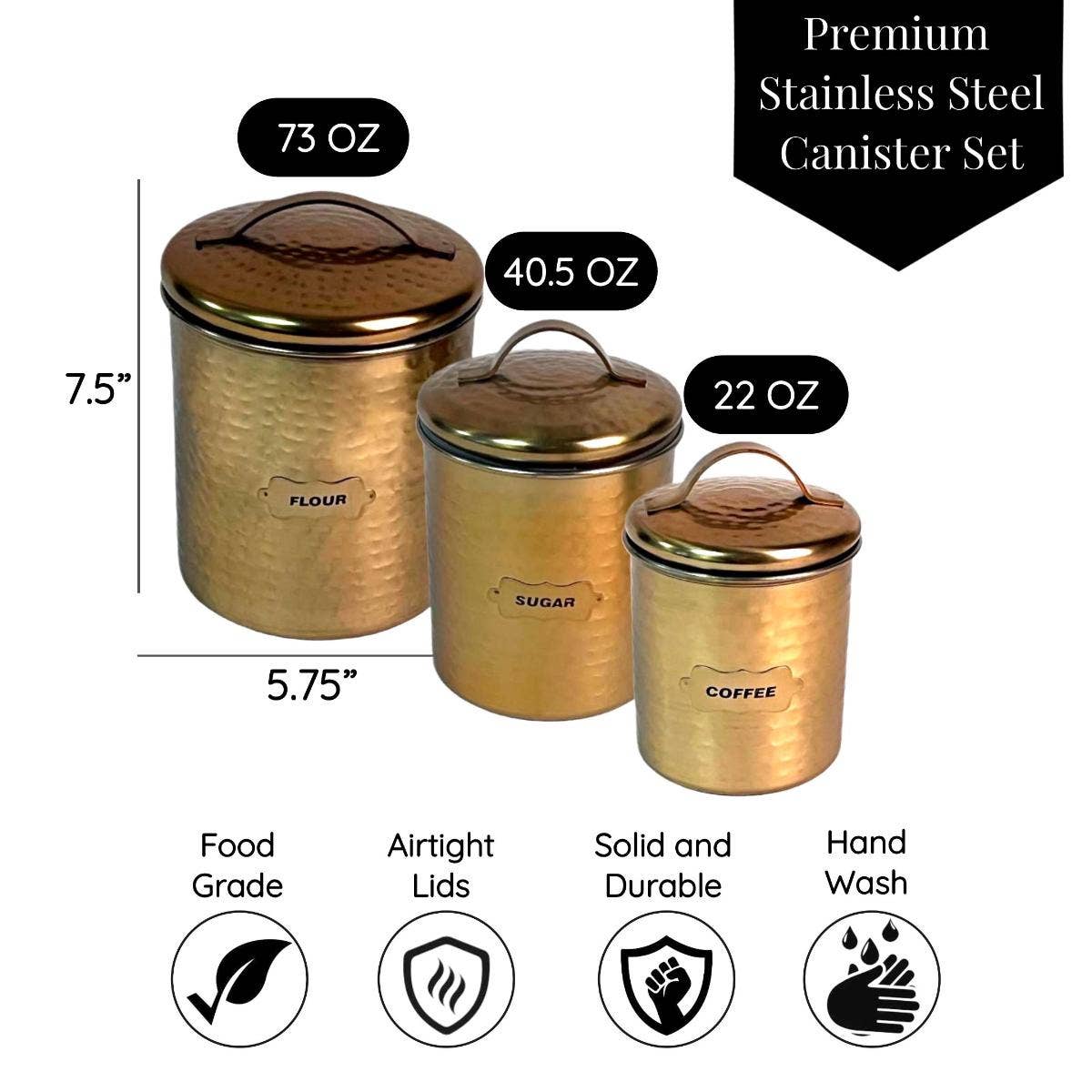 Lexi Home - Wholesale Canister Set - Premium Stainless Steel 3-Piece Hammered Canister Set1