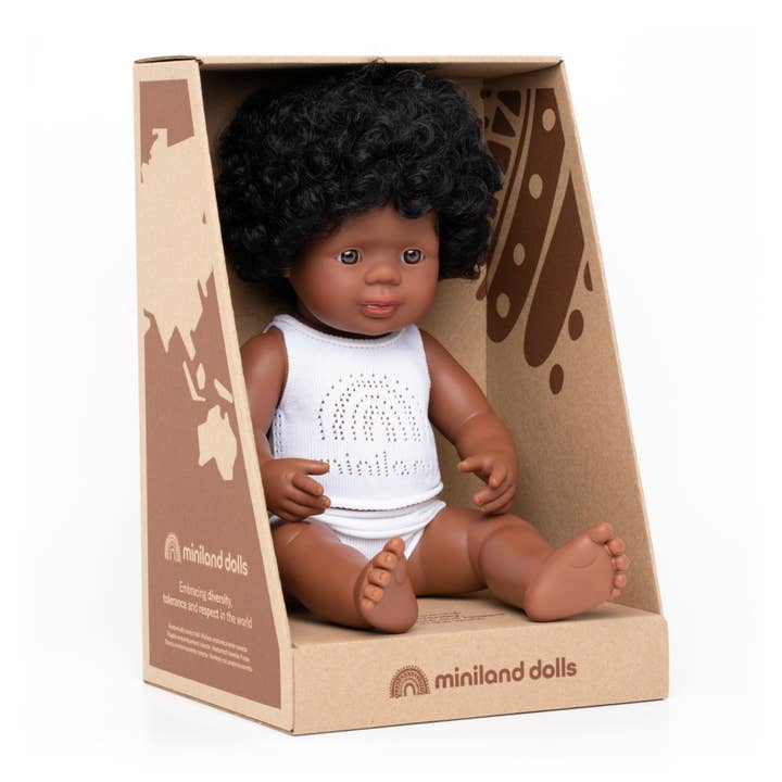Miniland Educational - Wholesale Doll - Kids - Baby Doll African American Girl 15'' inch (box)