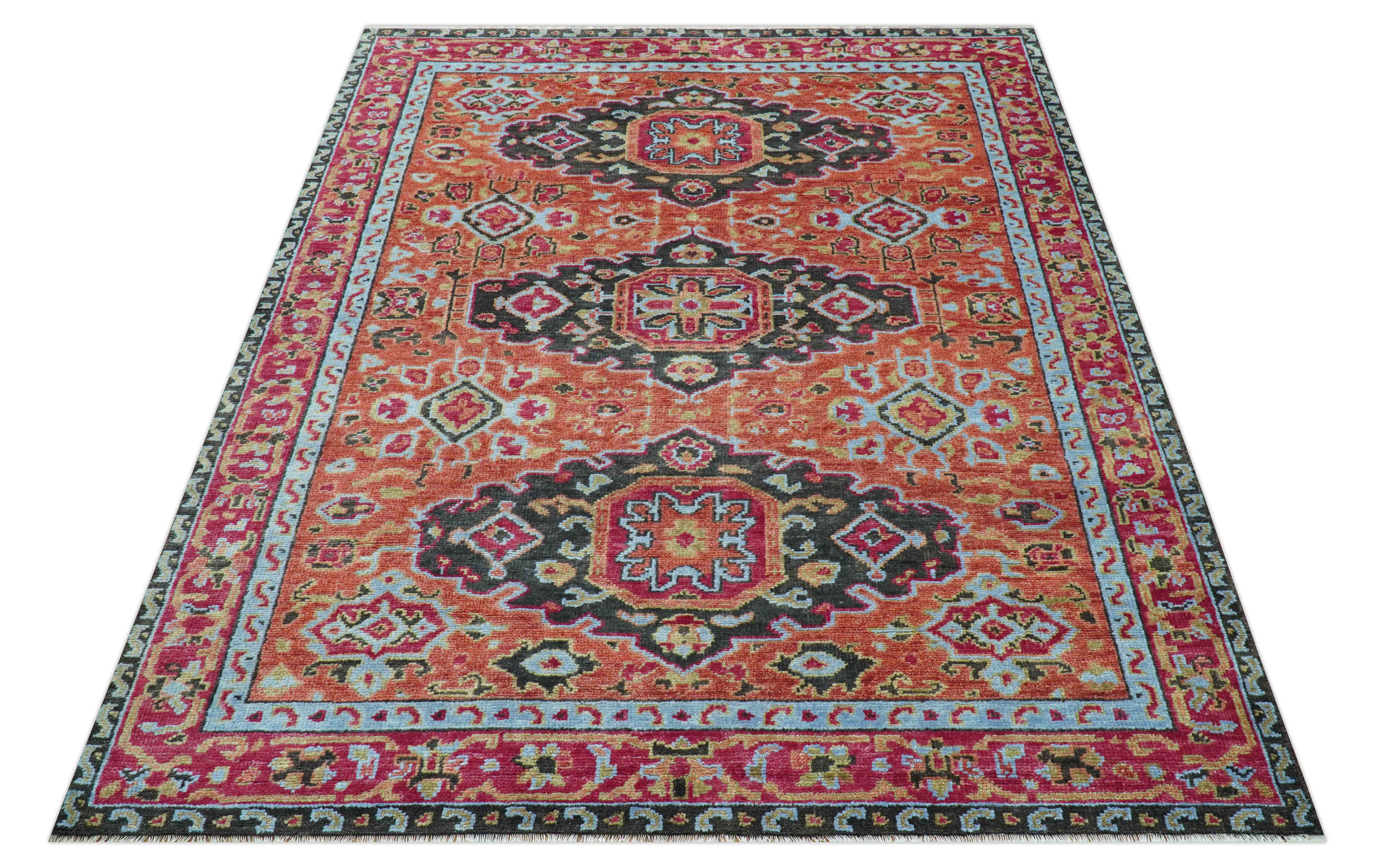 The Rug Decor, Inc. – Engroshandel Løst tæppe – Skræddersyet traditionelt design med centrale medaljoner i rust og sort håndknyttet uldtæppe9