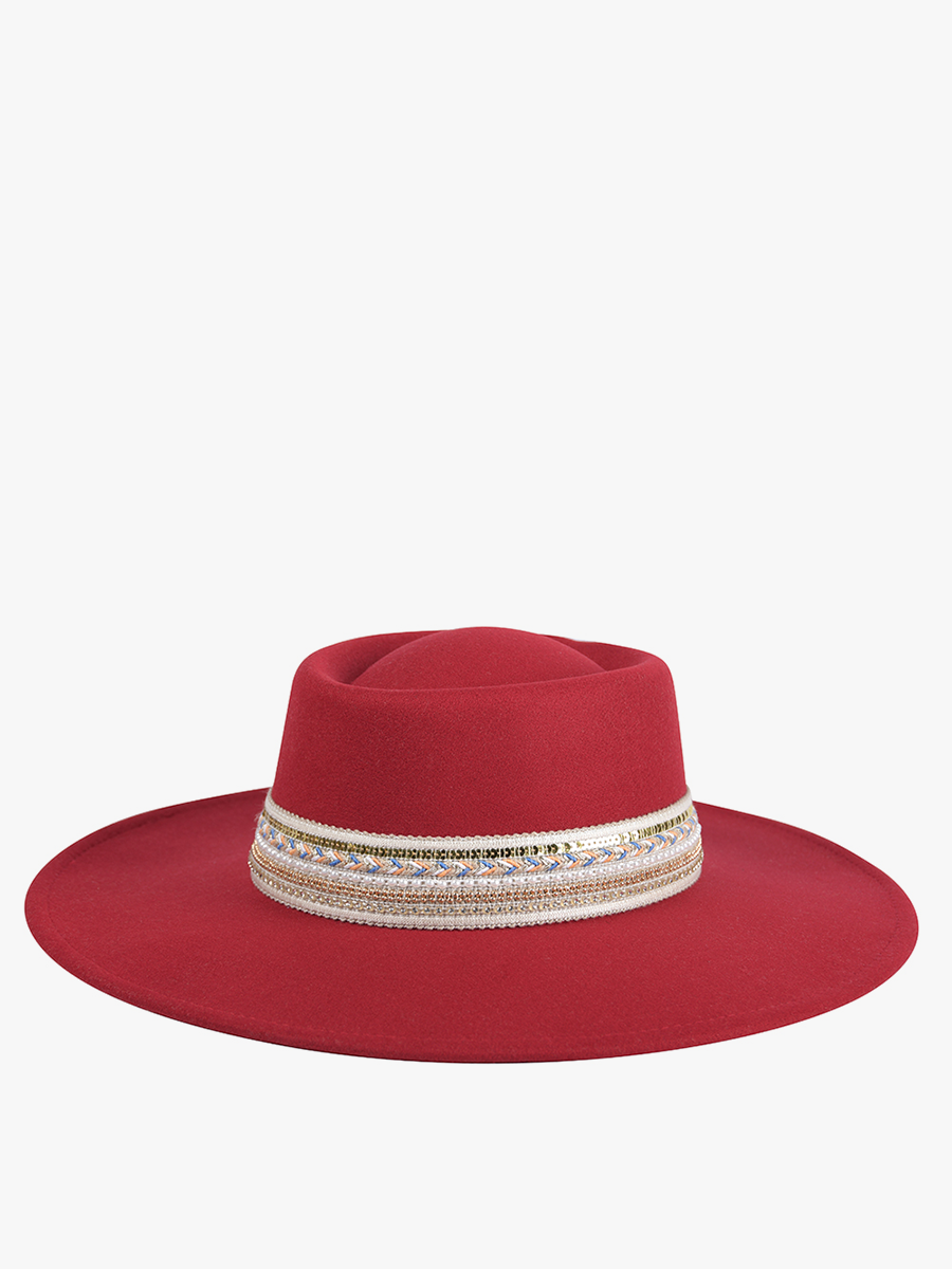 Jen & Co. - Wholesale Fedora - Women's - HAT2188 Blaze Multi Trim Wide Brim Fedora1