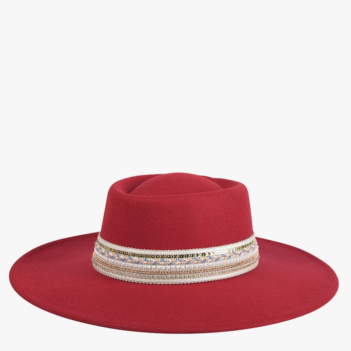 Jen & Co. - Wholesale Fedora - Women's - HAT2188 Blaze Multi Trim Wide Brim Fedora1