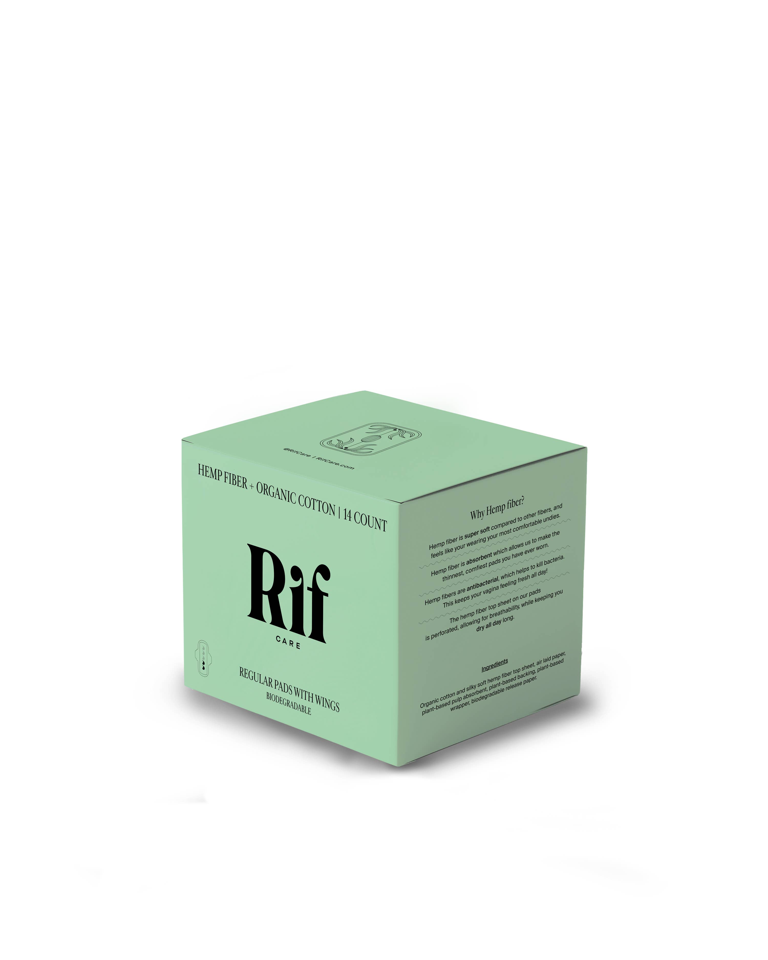Rif Care - Wholesale Menstrual Pad/Liner - Regular (14 ct) Organic Biodegradable Hemp Fiber Pads
