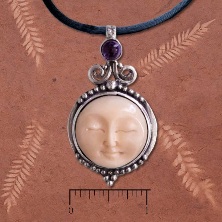 Tagua Nut Sun m/ametyst Cab og sølv perler vedhæng for engroshandel hos Tidepool