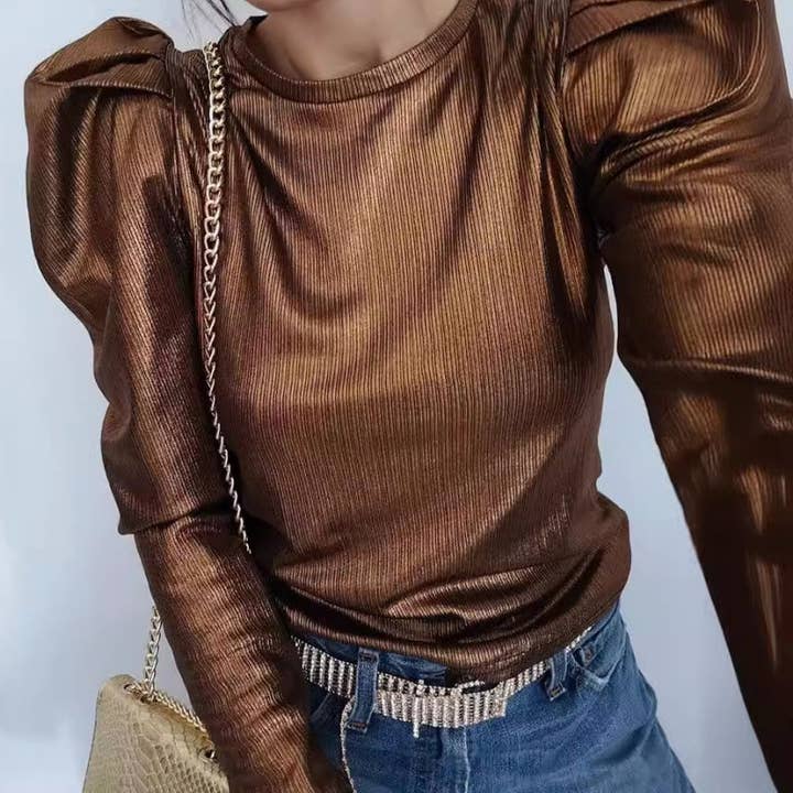 safistyle – wholesale Blouse – Women’s – Metallic Puff Sleeve Top3