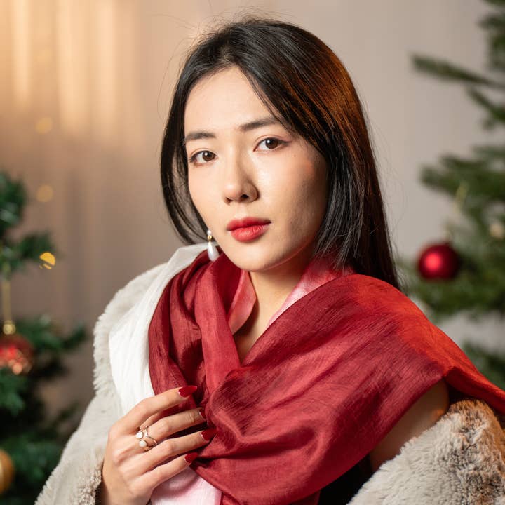 Luxury Ombre Burgundy Silk Scarf – Hand-Dyed Mulberry Silk Wrap | Elegant Wedding & Evening Shawl for wholesale by Silk and Bears