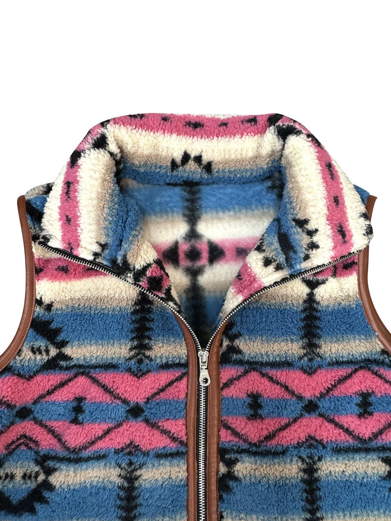 MULTICOLOR RESORT CHIC BOHEMIAN PATTERNED LEATHER VEST for wholesale on Faire7