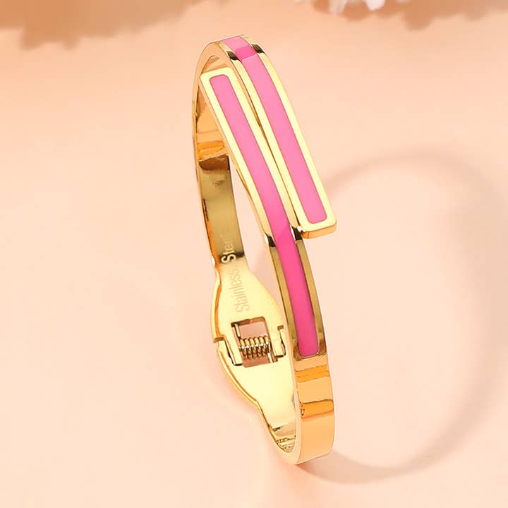 Sensibling Corp. - Wholesale Bangle Bracelet - Stainless Steel Minimalist Overlap Hinged Bangle Bracelet2