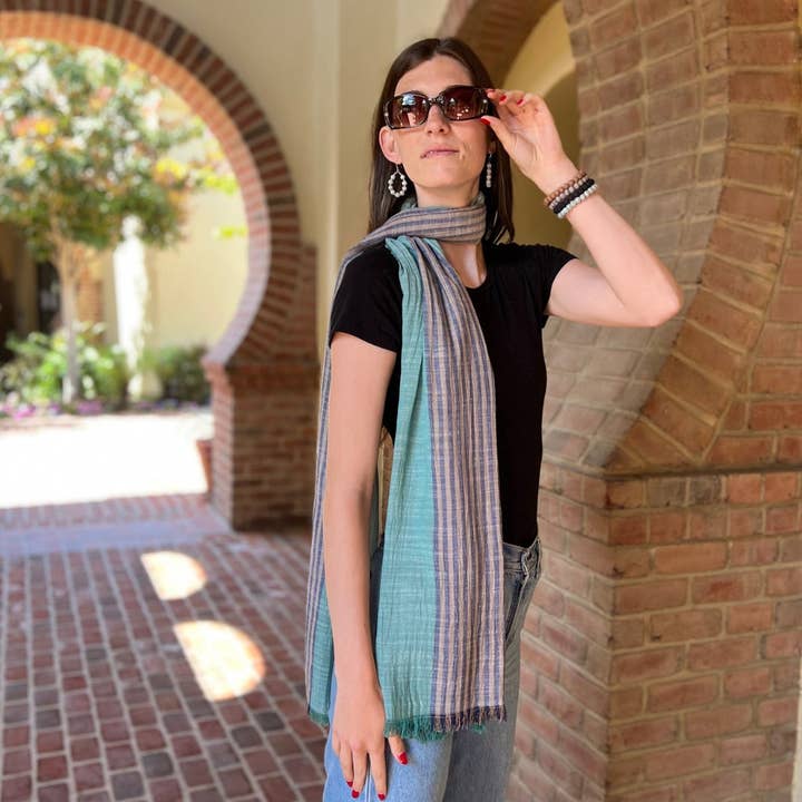 Humble Hilo - Wholesale Scarf - Women's - Humble Hilo Cumulus 100% Cotton Scarf Center Stripes11