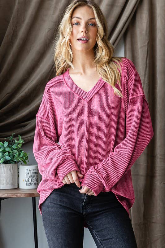 HEIMISH - Wholesale Tunic - Women's - ET7650-10 LONG PUFF SLEEVE SOLID URBAN RIBBED TOP12