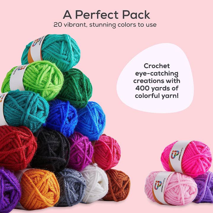 Jumbl - Wholesale Yarn - Acrylic Yarn for Crocheting, 20 Assorted Colors
