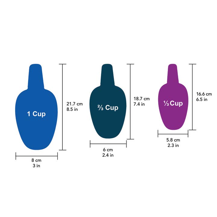 Assorted Colors Blue Green Purple KITCHEN BASICS Measuring Scoops 3/ST Plastic for wholesale on Faire2