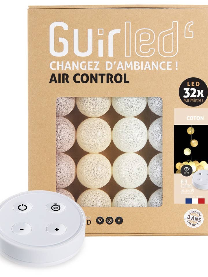 Coton Télécommandée Guirlande Lumineuse Boules Coton pour la vente par Guirled