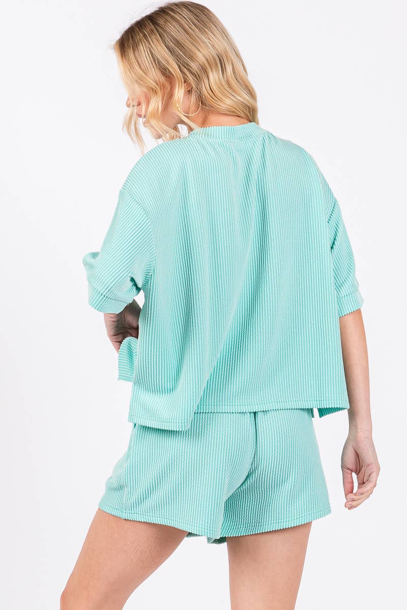 Sewn and Seen - Wholesale Lounge Set - Women's - RIBBED ROUND NECK TOP AND SHORTS SET11