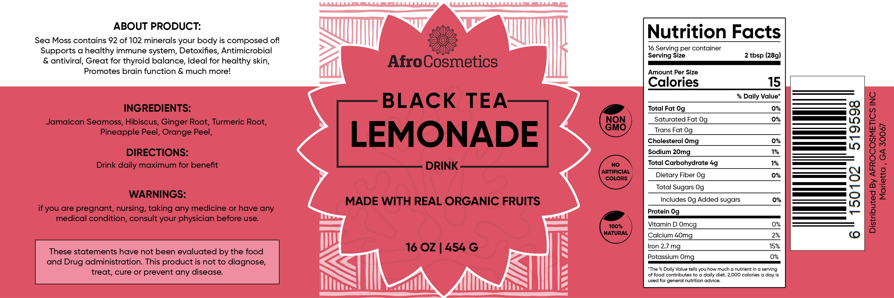 AfroCosmetics & Culture - Wholesale Health/Detox Tea - Black Tea and Lemonade Juice made with Sea Moss 16 oz1