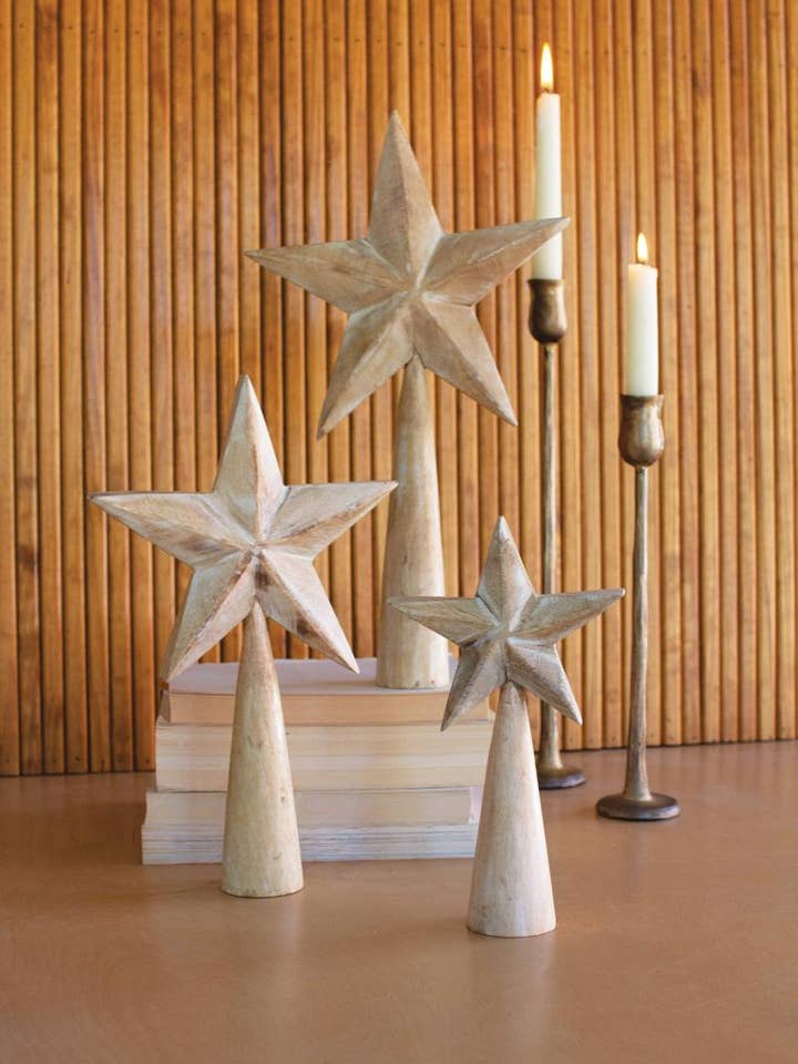 SET OF THREE WOODEN TABLE TOP STARS - WHITEWASH  for wholesale by Kalalou