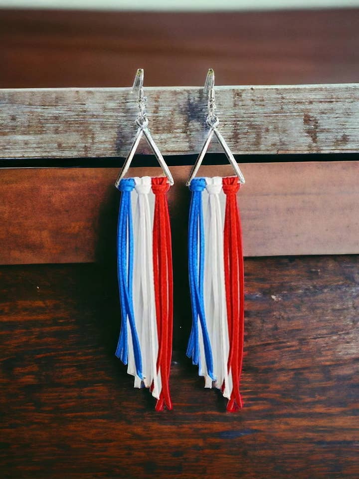 Fringe and Fireworks Patriotic Earrings for wholesale by The Bling Barn