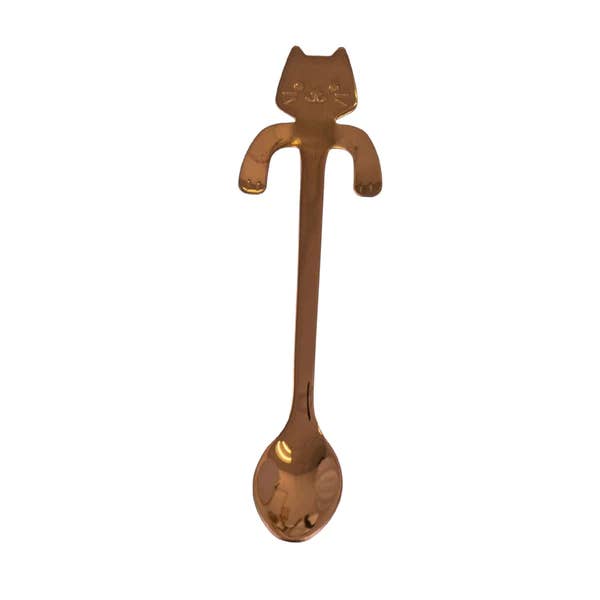 Urban Tokyo - Wholesale Kitchen Spoon - Cat Hanging 4.5"L Tea Spoon Rose Gold