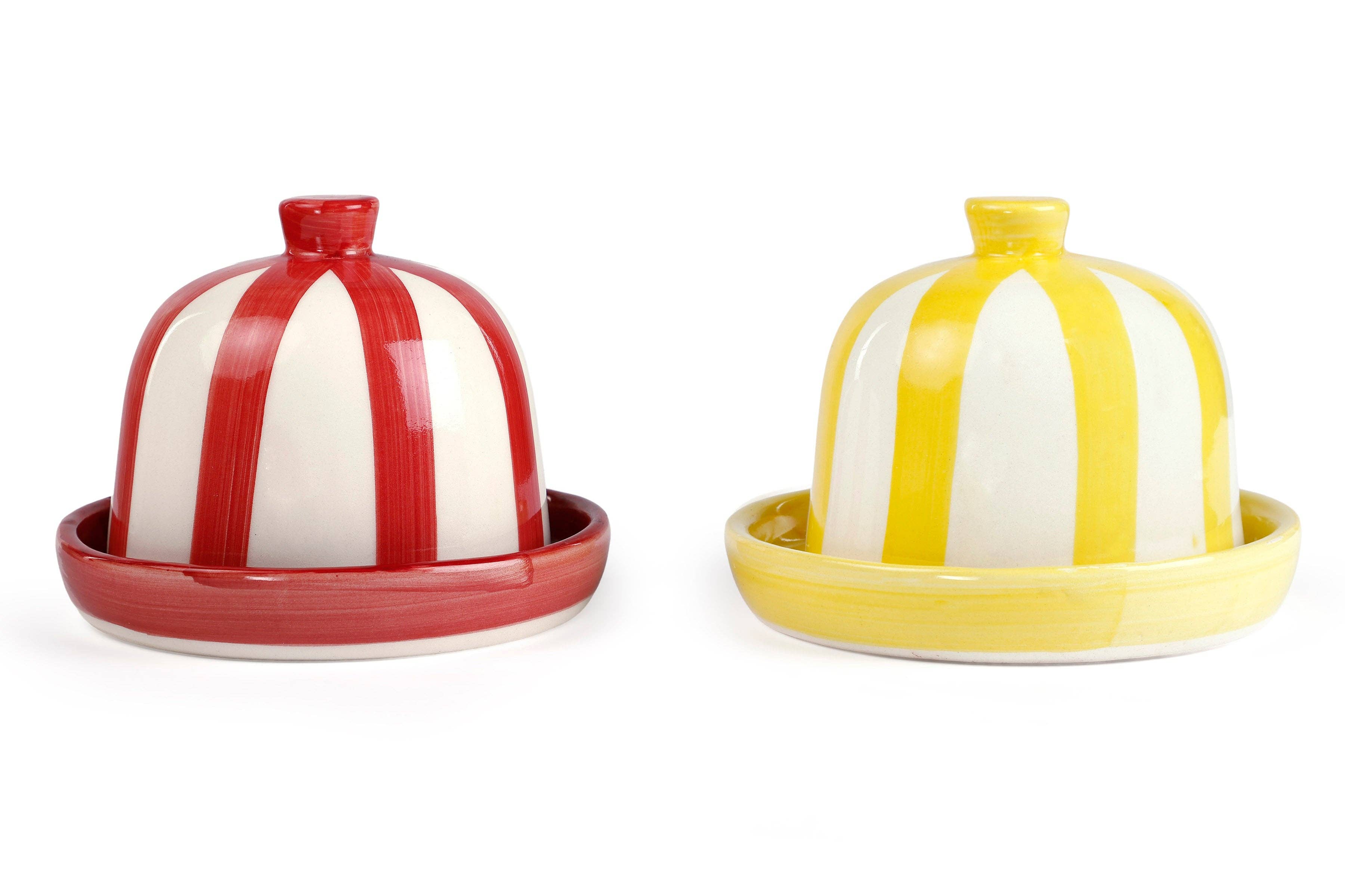 Casa Amarosa - Wholesale Butter Dish - Ceramic Striped Butter Dish - Red ,  5 x 5.5 Inches3