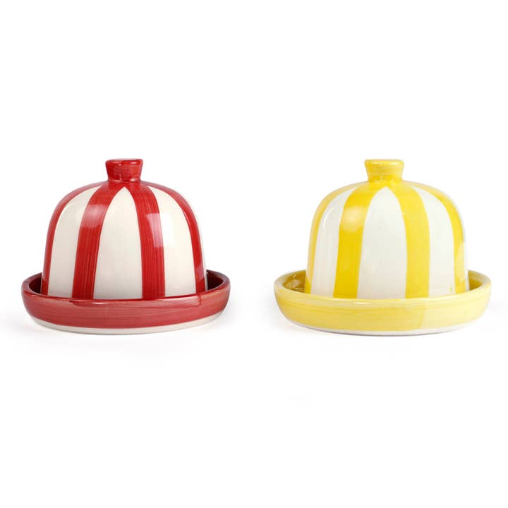 Casa Amarosa - Wholesale Butter Dish - Ceramic Striped Butter Dish - Red , 5 x 5.5 Inches3
