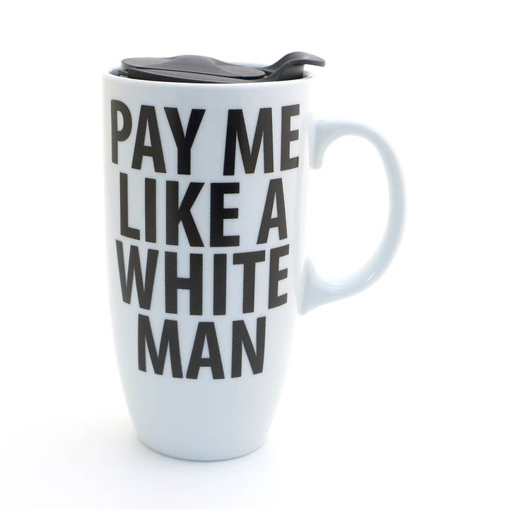 Bezahl mich wie einen weißen Mann Keramik-Reisebecher mit Henkel für den Großhandel von Lenny Mud