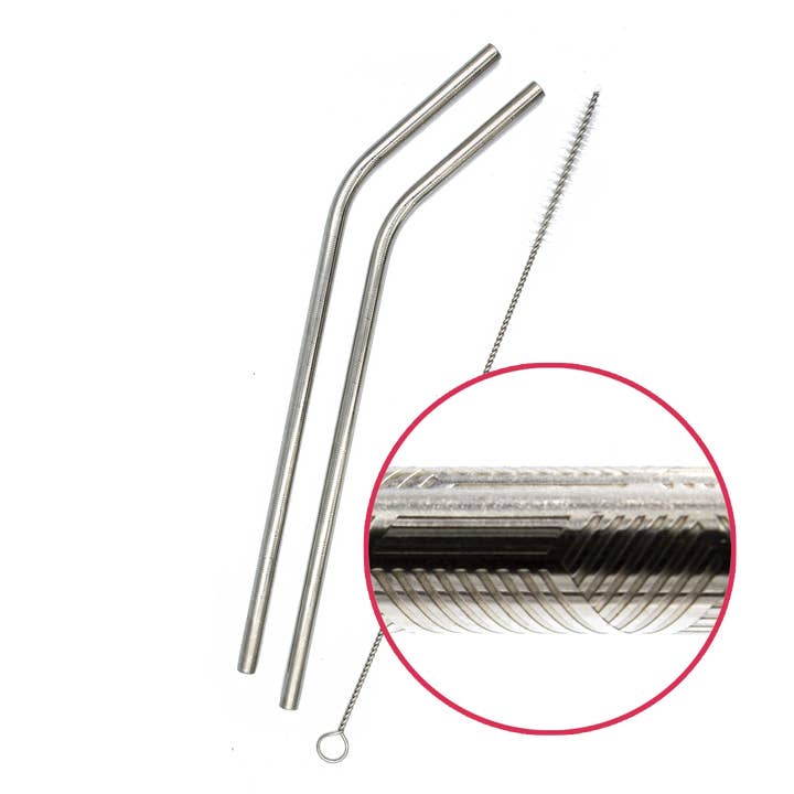MysteryTea® - Wholesale Drinking Straw - 2 Stainless Steel Straws + Brush