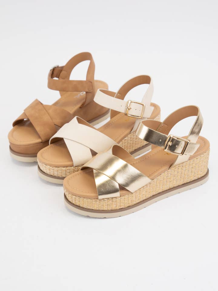 CLEVER CRISSCROSS BAND WEDGE SANDAL for wholesale by CCOCCI