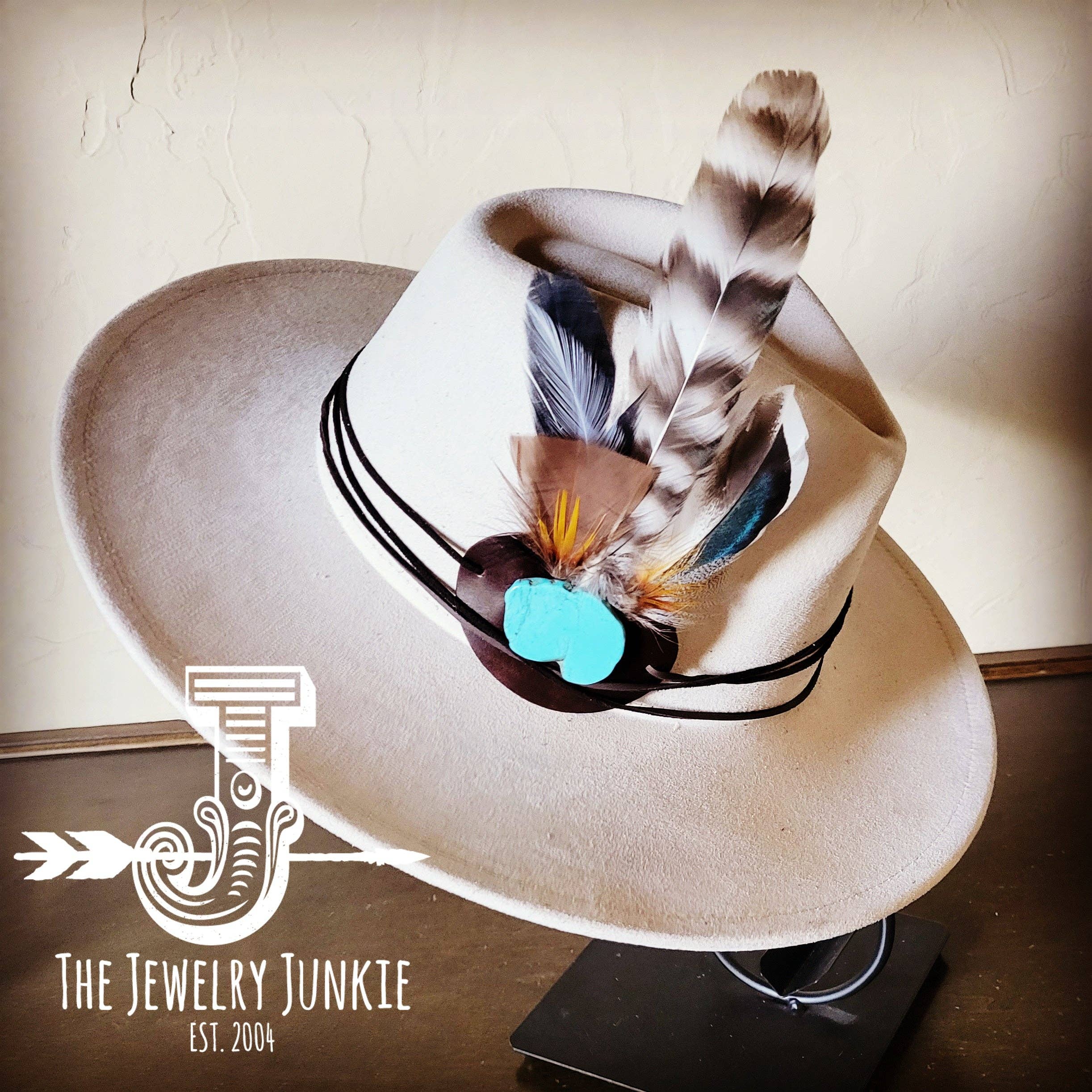 The Jewelry Junkie - Wholesale Fedora - Women's - Boho Western Felt Hat w/ Choice of Turquoise Hat Accent-Bone 981c3