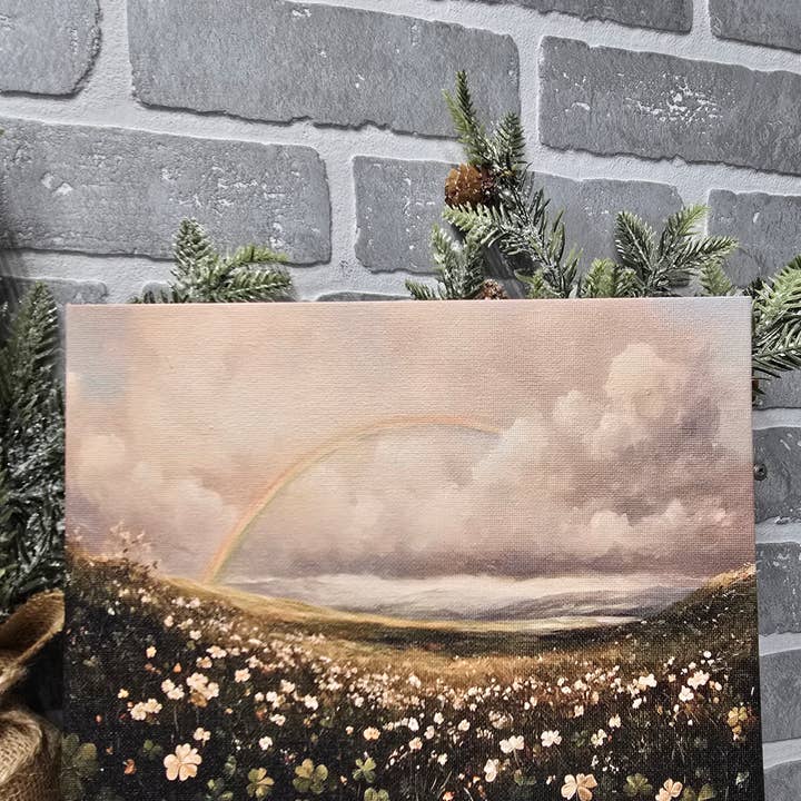 Clover Meadow & Rainbow Canvas Wall Art for wholesale by Shut The Front Door KC